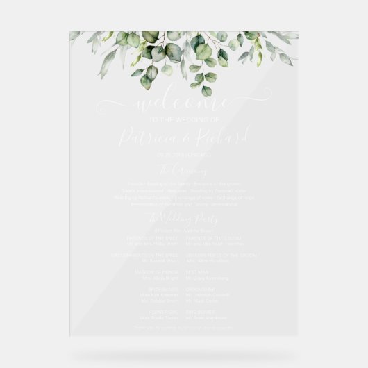Greenery Wedding Ceremony Programma Acryl Bord (Voorkant)