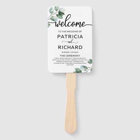 Greenery Wedding Ceremony Programma Handwaaier (Voorkant)