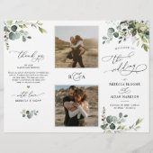 Greenery Wedding Ceremony Tri-Fold Program met fot (Voorkant)
