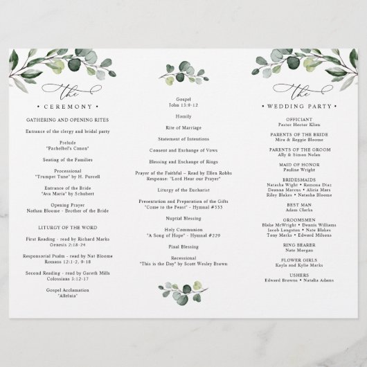 Greenery Wedding Ceremony Tri-Fold Program met fot (Achterkant)