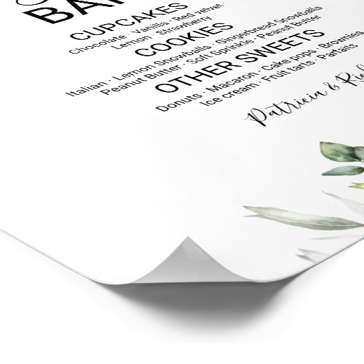 Greenery Wedding Dessert Tafelbord Poster (Hoek)