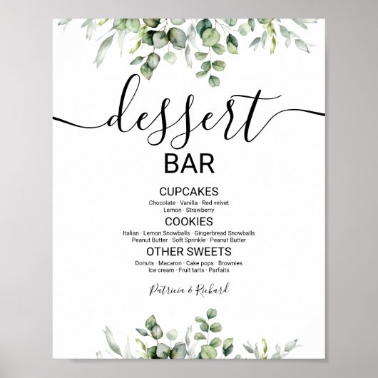 Greenery Wedding Dessert Tafelbord Poster (Voorkant)