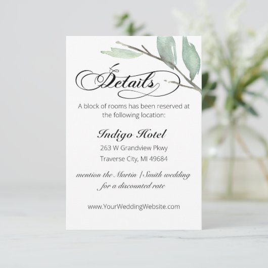 Greenery Wedding Details Enclosure Card (Staand voorkant)