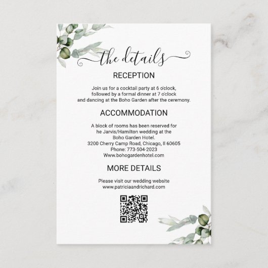 Greenery Wedding Details Informatiekaartje (Voorkant)