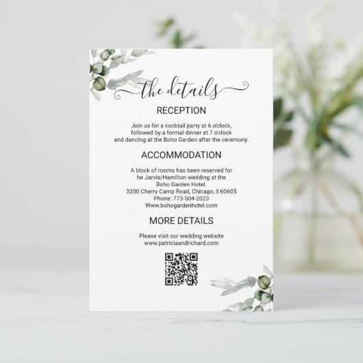 Greenery Wedding Details Informatiekaartje (Staand voorkant)