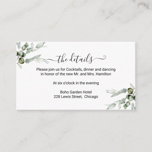 Greenery Wedding Details Informatiekaartje (Voorkant)