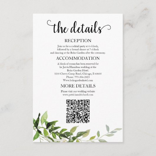 Greenery Wedding Details QR Informatiekaartje (Voorkant)