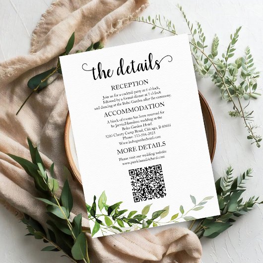 Greenery Wedding Details QR Informatiekaartje