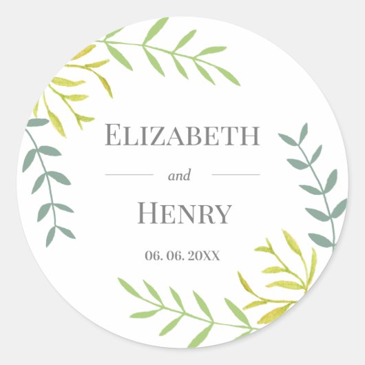 Greenery Wedding Favor Gift Modern stijlvolle brui Ronde Sticker (Voorkant)