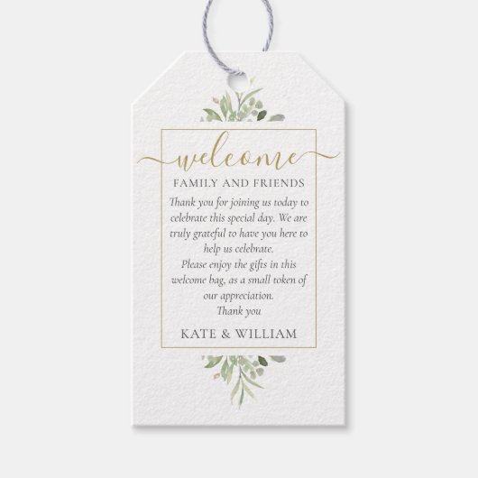 Greenery Wedding Favor Welcome Basket Bag Cadeaulabel (Voorkant)