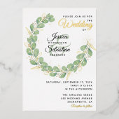 Greenery Wedding Gold White Eucalyptus Wreath Folie Uitnodiging (Voorkant)