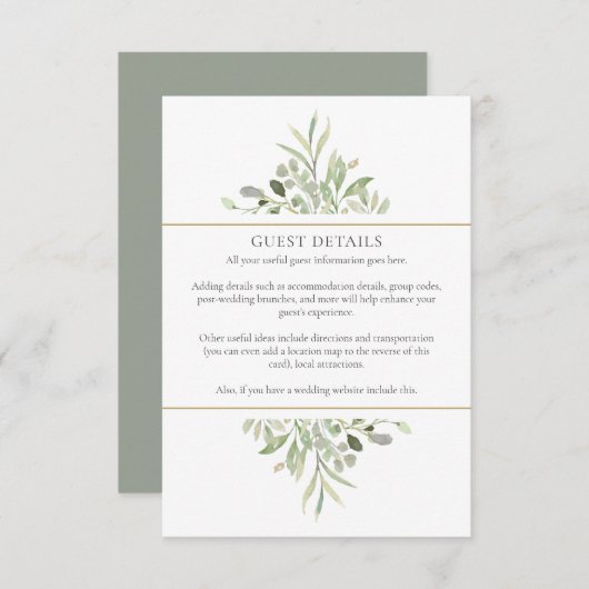 Greenery Wedding Guest Accommododatie Details Informatiekaartje (Voorkant / Achterkant)