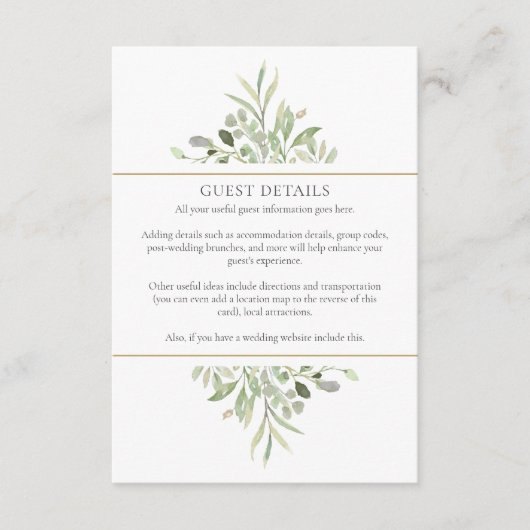Greenery Wedding Guest Accommododatie Details Informatiekaartje (Voorkant)
