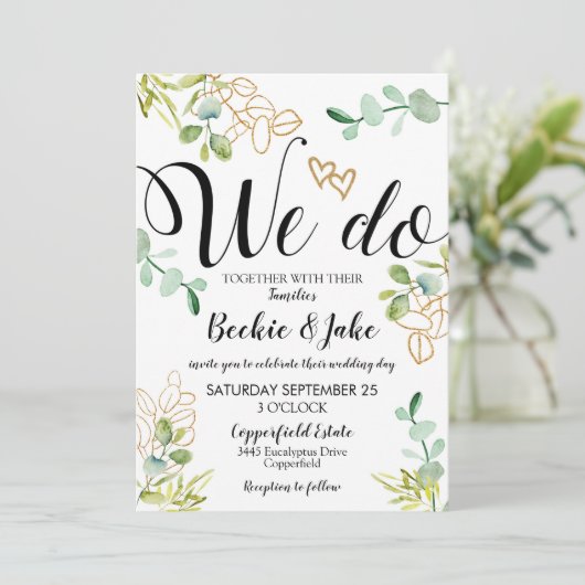 Greenery Wedding Invitation Eucalyptus We doen dat Kaart (Staand voorkant)