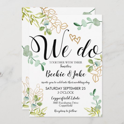 Greenery Wedding Invitation Eucalyptus We doen dat Kaart (Voorkant / Achterkant)