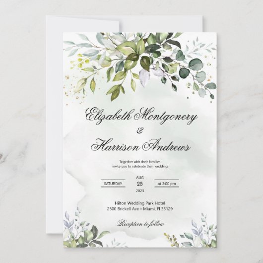 Greenery Wedding Invitation, Eucalyptus Wedding Kaart (Voorkant)