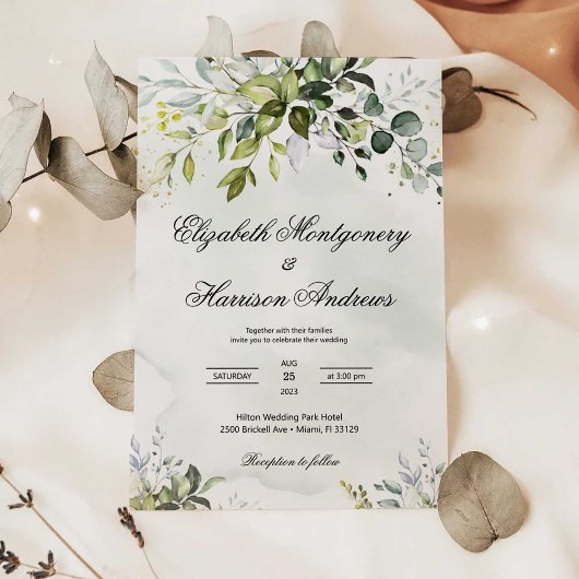 Greenery Wedding Invitation, Eucalyptus Wedding Kaart
