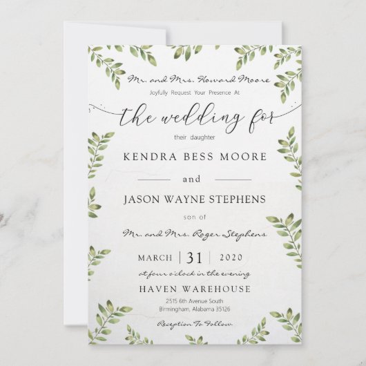Greenery Wedding Invitation Kaart (Voorkant)
