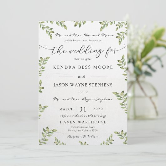 Greenery Wedding Invitation Kaart (Staand voorkant)