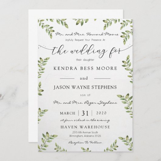 Greenery Wedding Invitation Kaart (Voorkant / Achterkant)