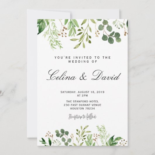 Greenery Wedding Invitation Kaart (Voorkant)