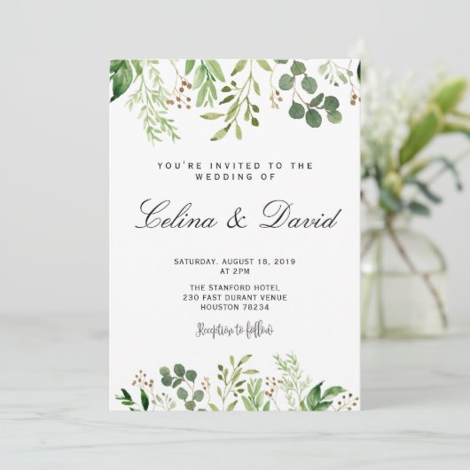 Greenery Wedding Invitation Kaart (Staand voorkant)