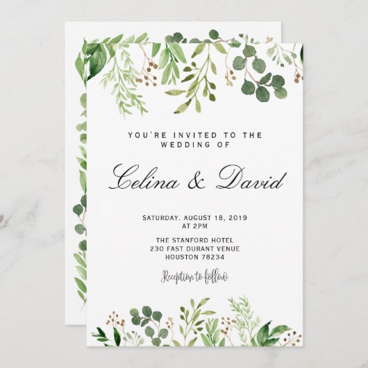 Greenery Wedding Invitation Kaart (Voorkant / Achterkant)