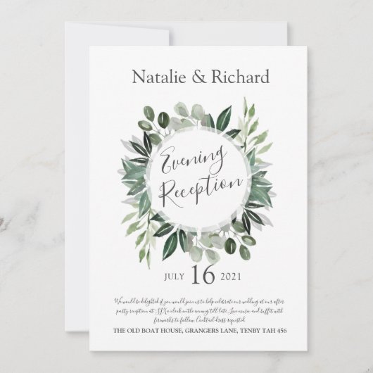 Greenery Wedding Invite, Evening Reception Kaart (Voorkant)