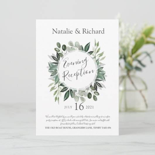 Greenery Wedding Invite, Evening Reception Kaart (Staand voorkant)