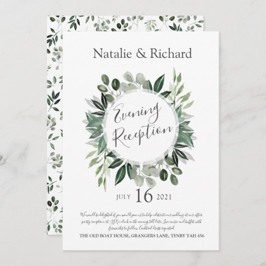 Greenery Wedding Invite, Evening Reception Kaart (Voorkant / Achterkant)