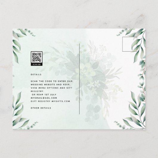 Greenery Wedding Invitting Website RSVP QR CODE Briefkaart (Achterkant)