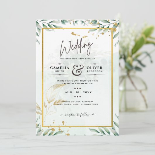 Greenery Wedding Invitting Website RSVP QR CODE Kaart (Staand voorkant)