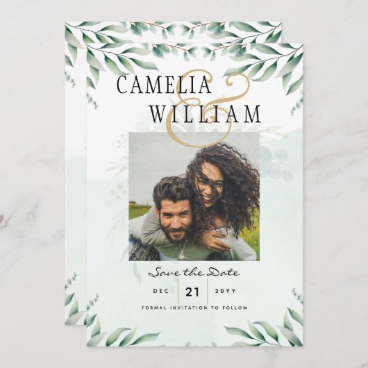 Greenery Wedding Invitting Website RSVP QR CODE Kaart (Voorkant / Achterkant)