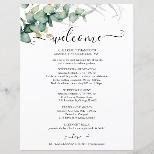Greenery Wedding Itinerary - Wedding Welcome (Voorkant)