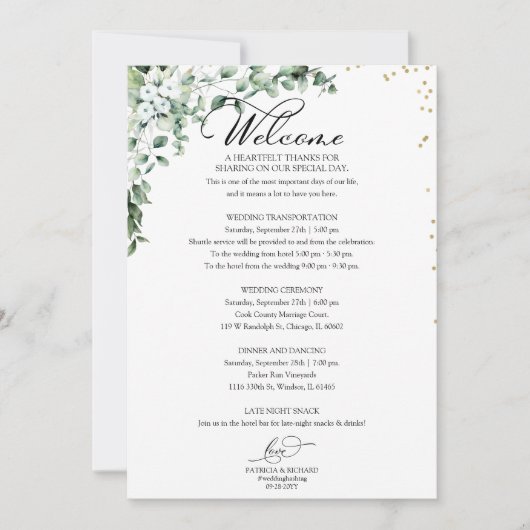 Greenery Wedding Itinerary - Wedding Welcome Kaart (Voorkant)