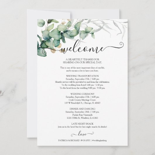 Greenery Wedding Itinerary - Wedding Welcome Kaart (Voorkant)