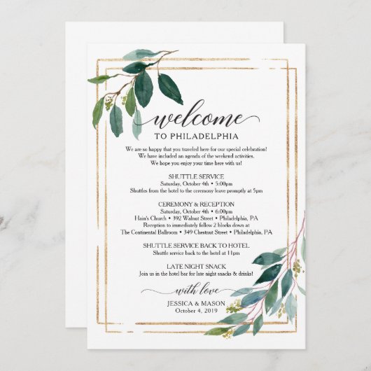 Greenery Wedding Itinerary - Wedding Welcome Programmakaart (Voorkant / Achterkant)