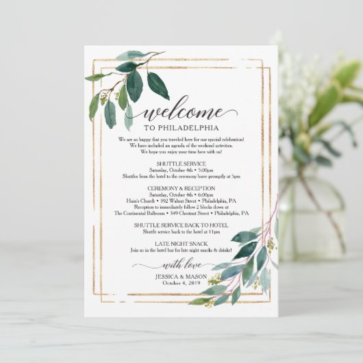 Greenery Wedding Itinerary - Wedding Welcome Programmakaart (Staand voorkant)
