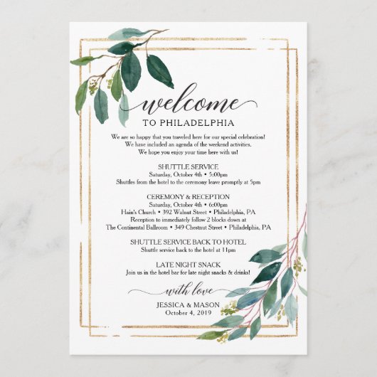 Greenery Wedding Itinerary - Wedding Welcome Programmakaart (Voorkant)