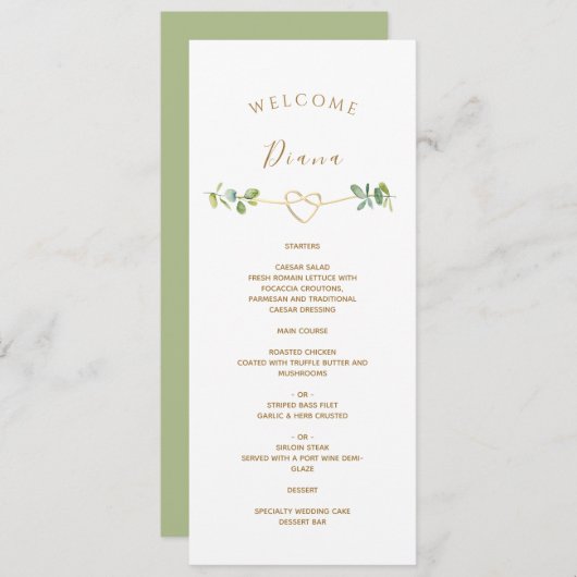 Greenery Wedding Menu met gastennaam (Voorkant / Achterkant)