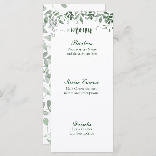 Greenery Wedding Menu Sjabloon (Voorkant / Achterkant)