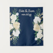 Greenery Wedding Photo Booth Backdrop Navy Blue Wandkleed (Voorkant)