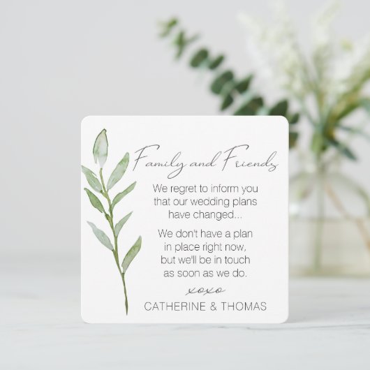 Greenery Wedding Postponed - Change of Planans Kaart (Staand voorkant)