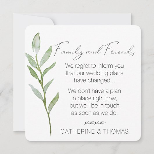 Greenery Wedding Postponed - Change of Planans Kaart (Voorkant)