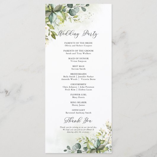 Greenery Wedding Program Programmakaart (Achterkant)