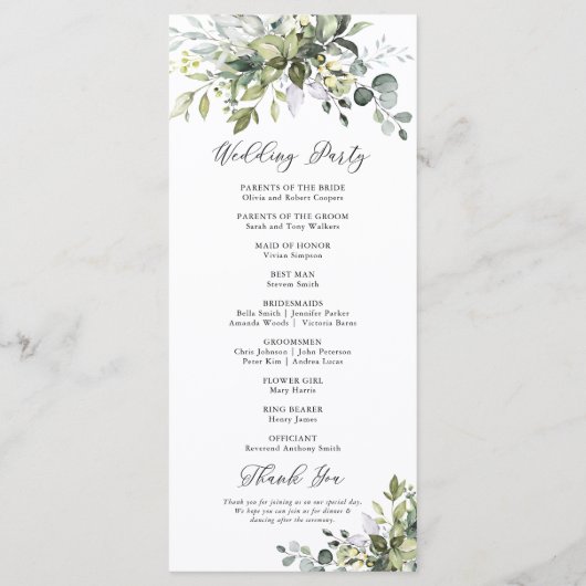 Greenery Wedding Program Programmakaart (Achterkant)