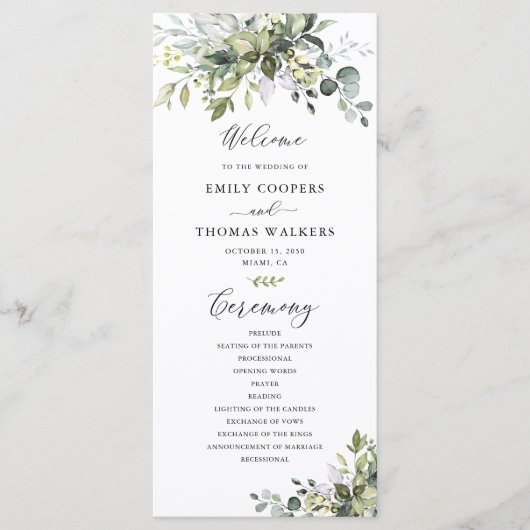 Greenery Wedding Program Programmakaart (Voorkant)