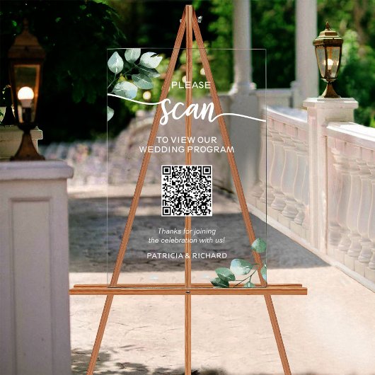 Greenery Wedding Program QR-code Acryl Bord