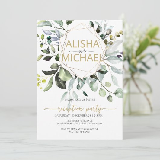 Greenery Wedding Receptie Uitnodiging (Staand voorkant)
