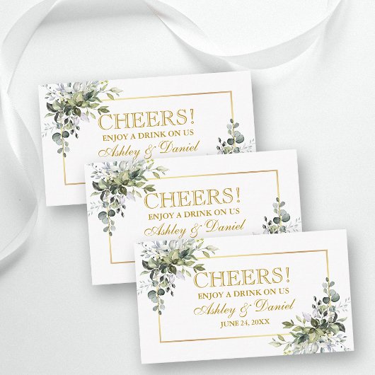 Greenery Wedding Reception Gold Drink Ticket Card Informatiekaartje